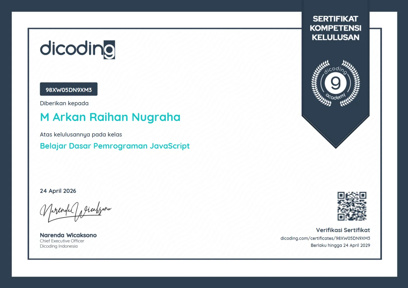 Certificate: JavaScript Programming Fundamentals